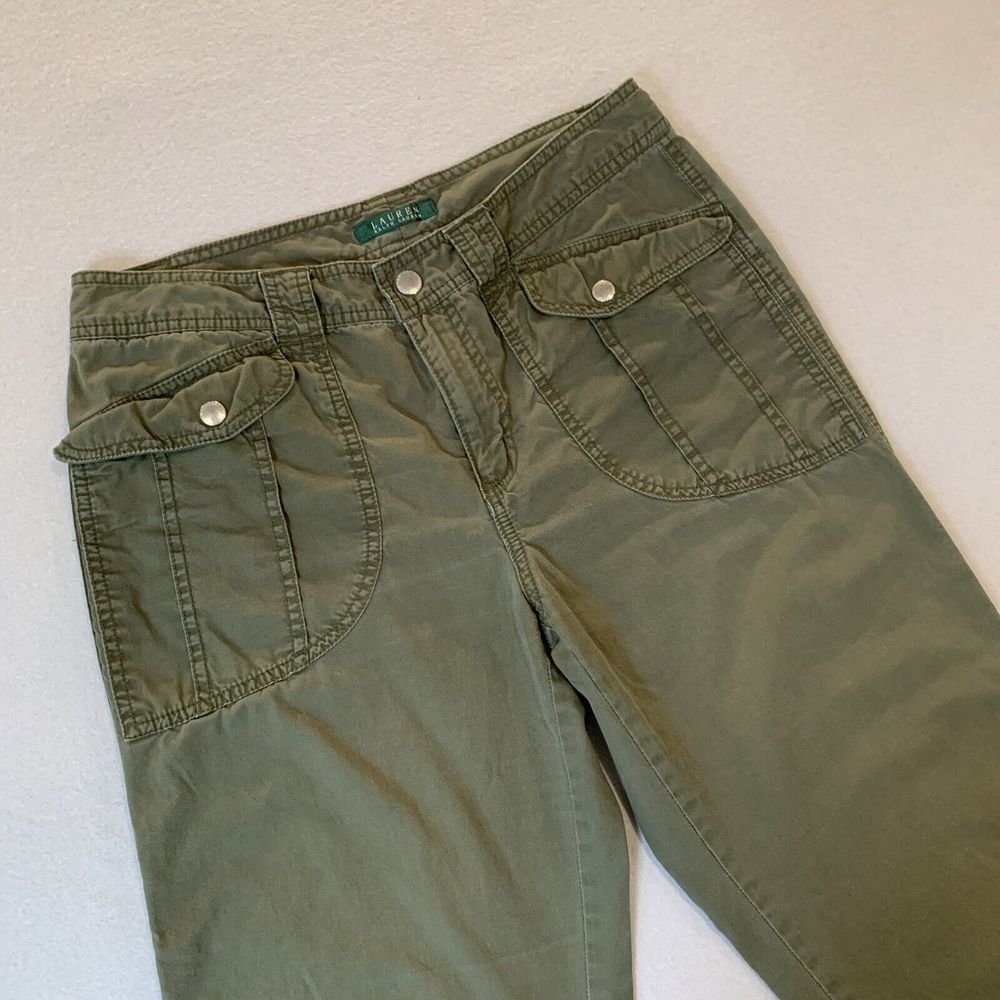 Lauren‎ Ralph Lauren 10 GREEN Khaki Cropped  100% Cotton Pants EXCELLENT & SOFT